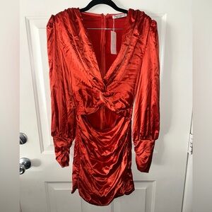 Glamorous Scarlet Satin Long Sleeve Dress